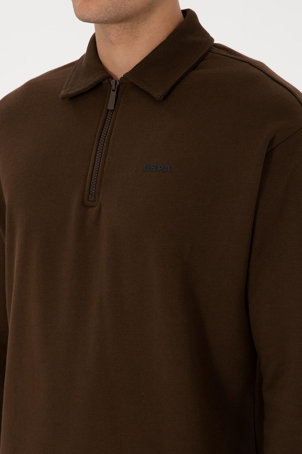 Erkek Regular Fit Yar_m Fermuarl_ Kahverengi Basic Sweatshirt - U.s. polo assn фото 7