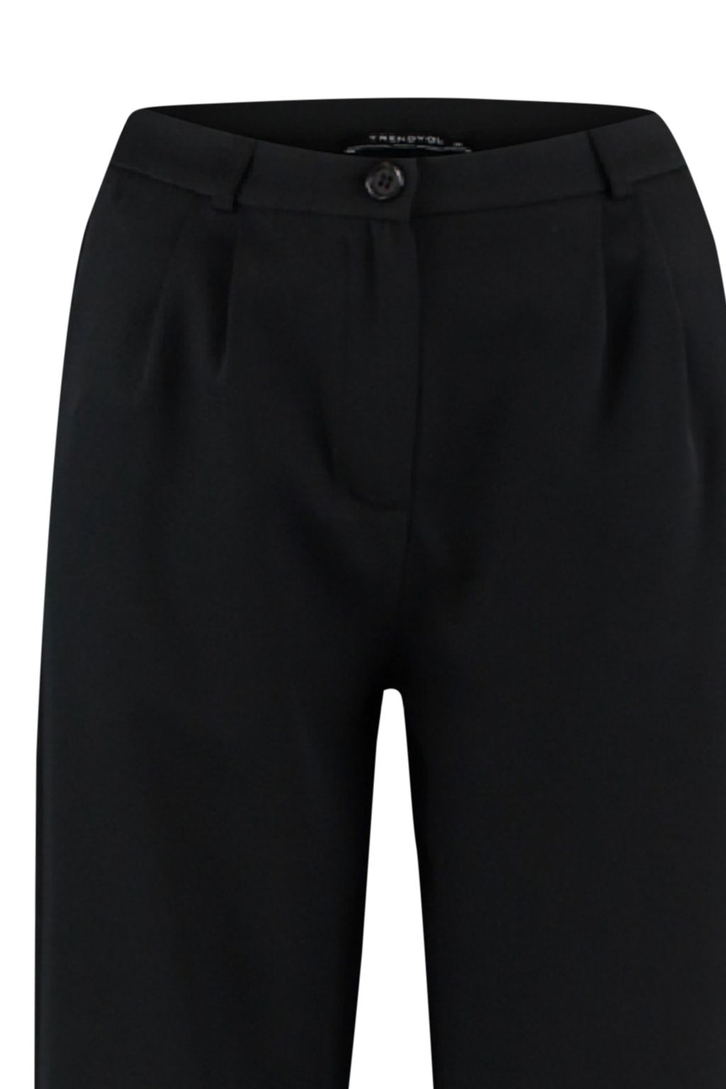 Siyah Wide Leg/Genis Paca Pilili Dokuma Kumas Pantolon TWOAW22PL0475