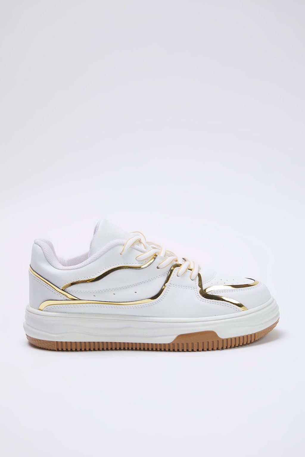 Trendyolmilla Shoes Beyaz Metalik Gold Detayl? Bagc?kl? Kad?n Spor Ayakkab? TAKSS25SN00036  фото 6