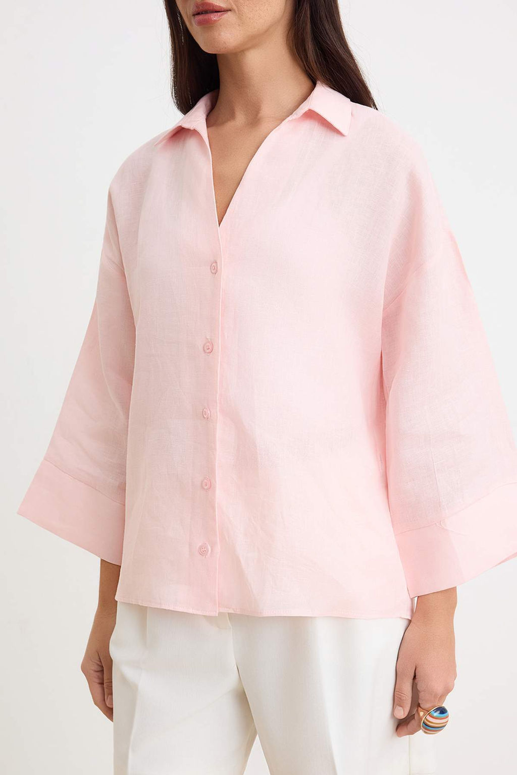 Pembe %100 Keten Rahat Gomlek TWOSS26GO00165 - Trendyolmilla фото 4