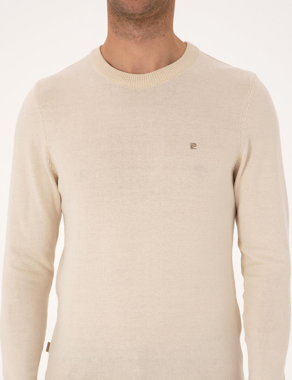 Bej Slim Fit Bisiklet Yaka Basic Triko Kazak - Pierre cardin фото 6