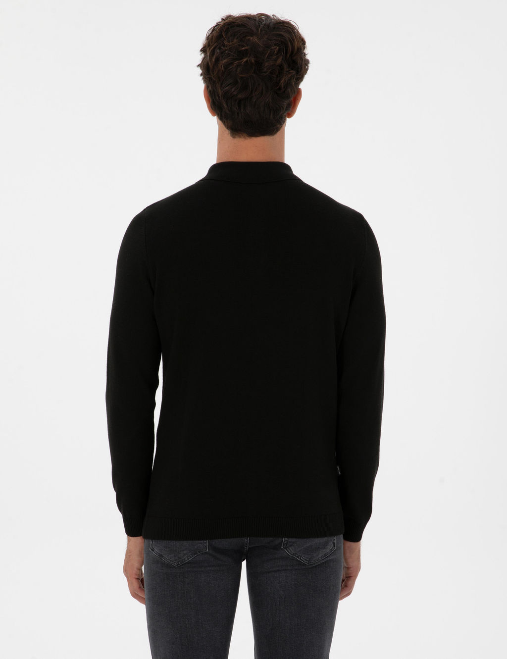 Siyah Slim Fit Polo Yaka Basic Triko Kazak - Pierre cardin фото 5