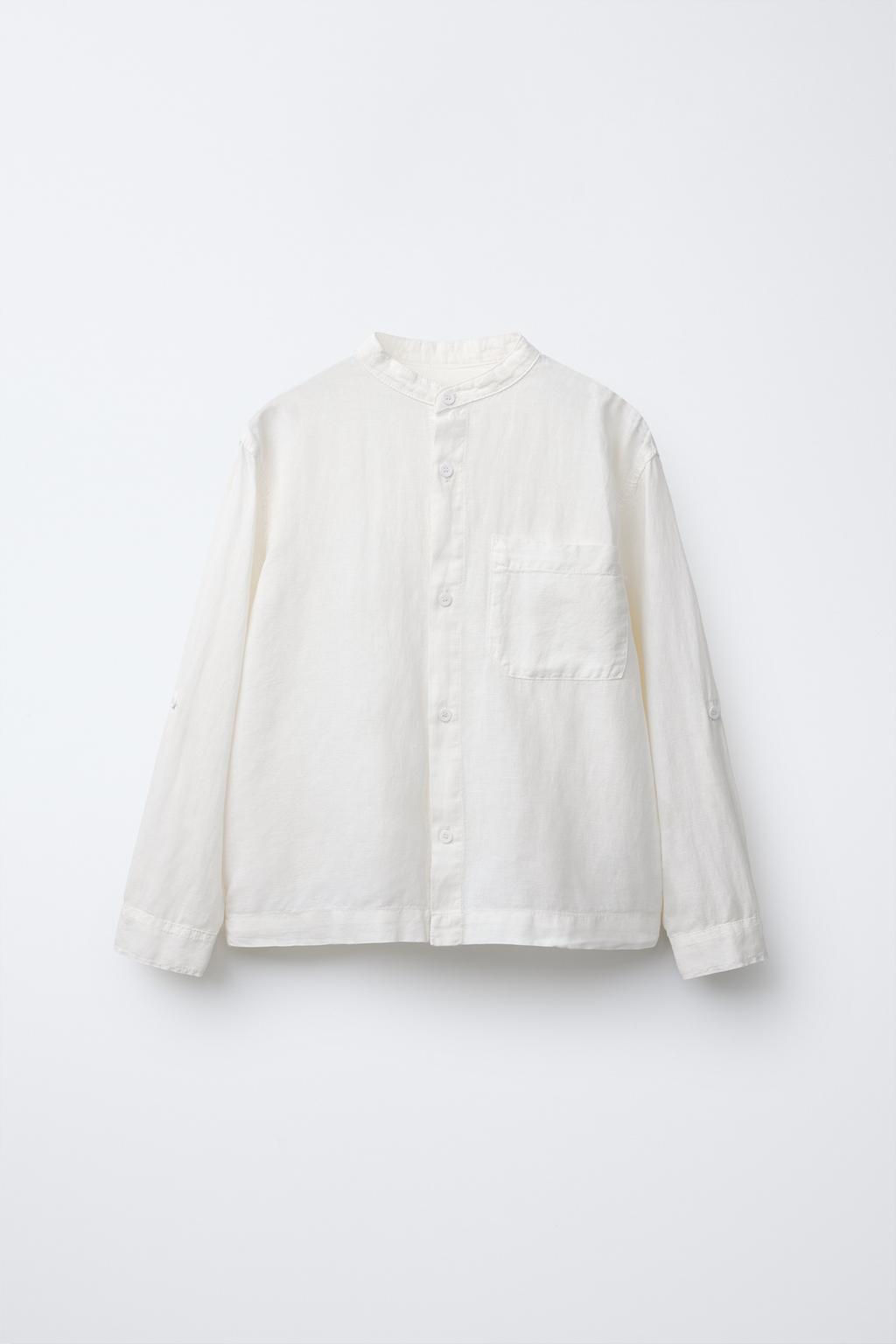 LINEN SHIRT WITH STAND COLLAR - Zara фото 2