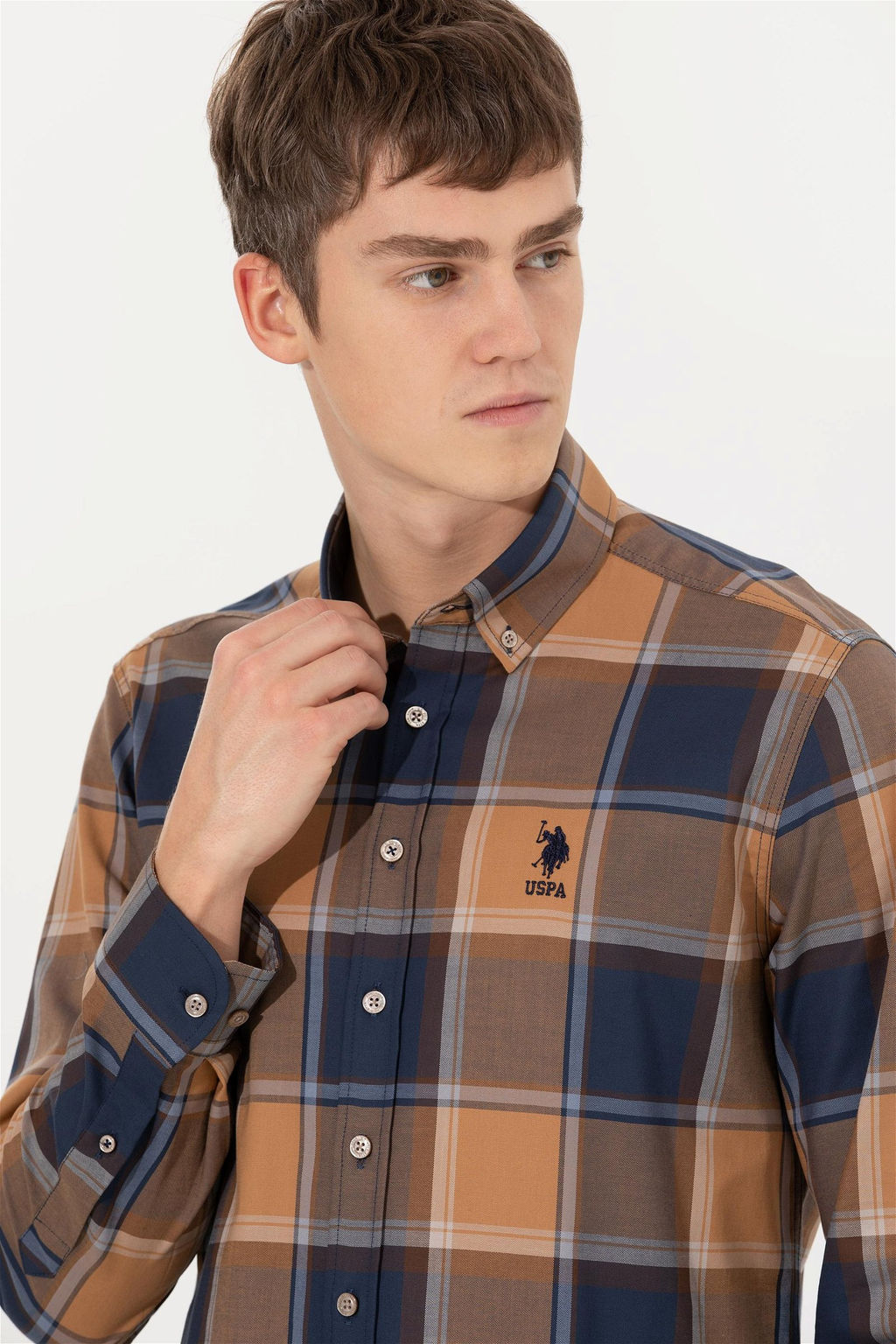U. S. Polo Assn Мужская рубашка светло-коричневого цвета в клетку - U.s. polo assn фото 8