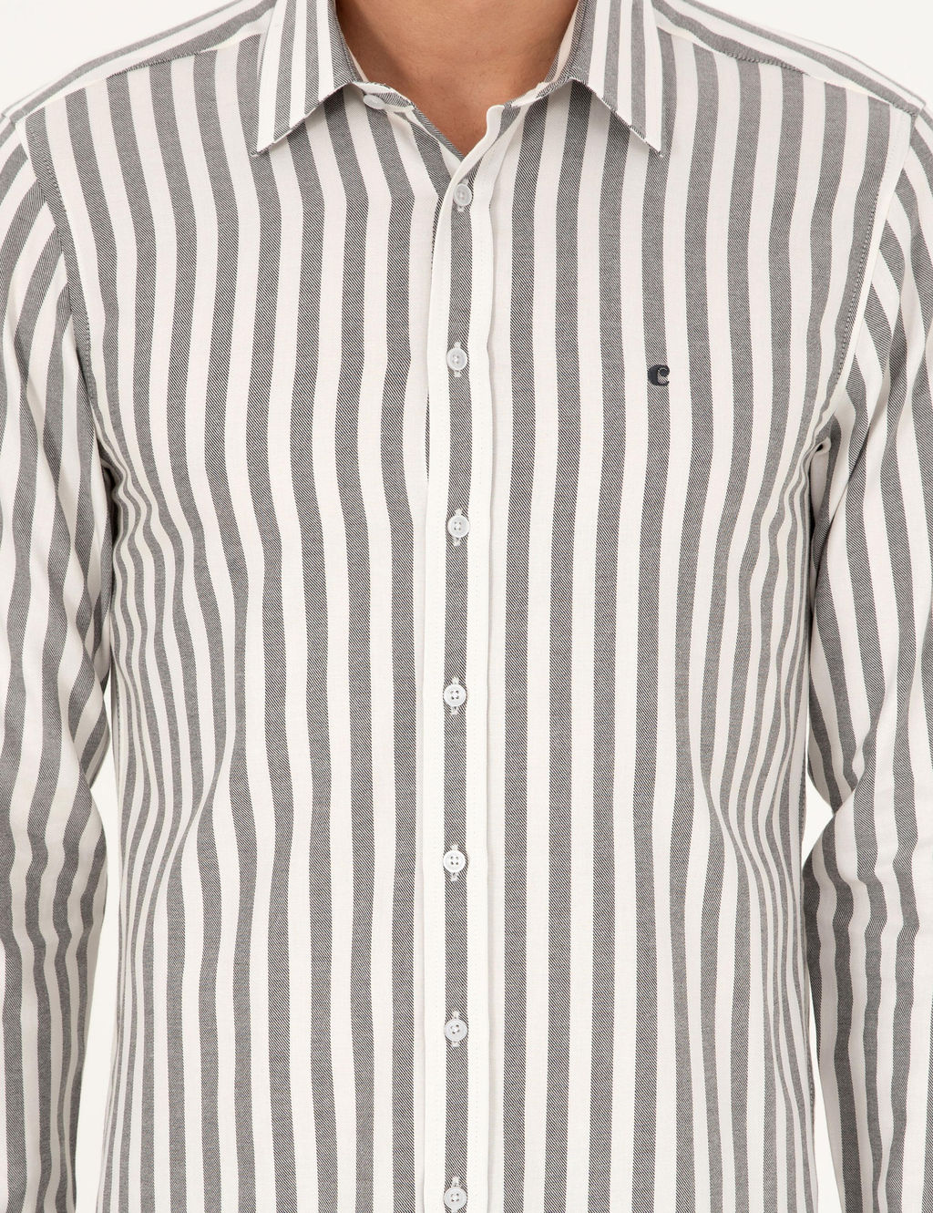 Gri Slim Fit _izgili Pamuk G_mlek
