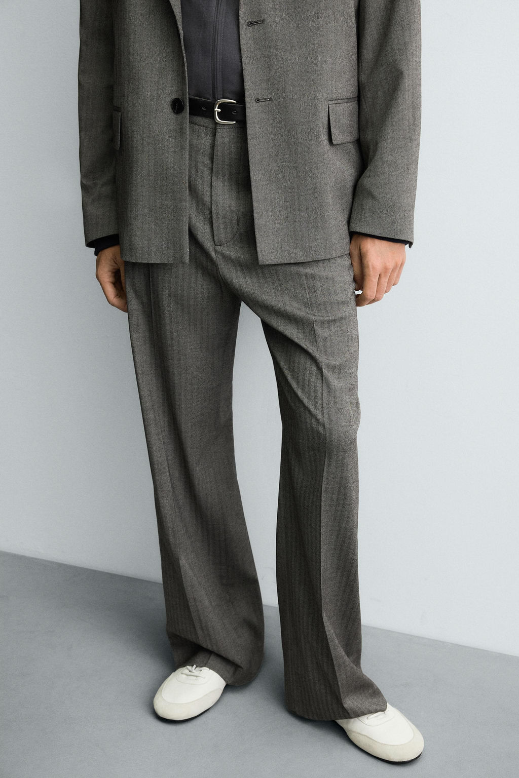 HERRINGBONE FLARE FIT TROUSERS