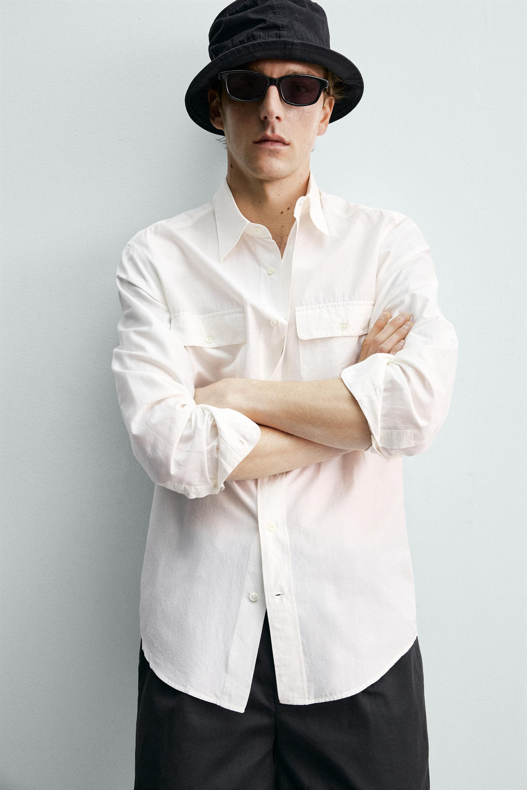 CAMISA FLUIDA REGULAR FIT BOLSILLOS AARON LEVINE X ZARA / Blanco  фото 5