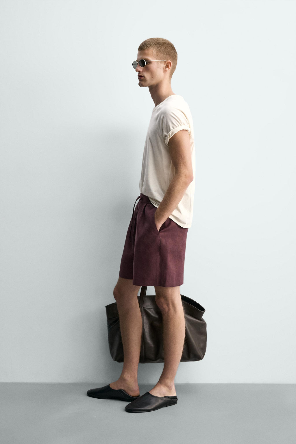BERMUDA RELAXED FIT 100% LINO / Burdeos - Zara фото 4