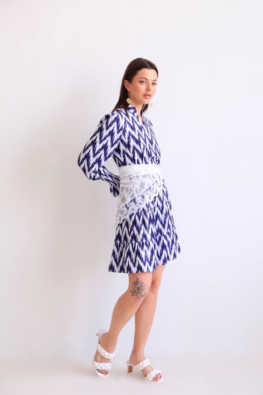 Martichelli Платье зиг-заг бело-синее  фото 9