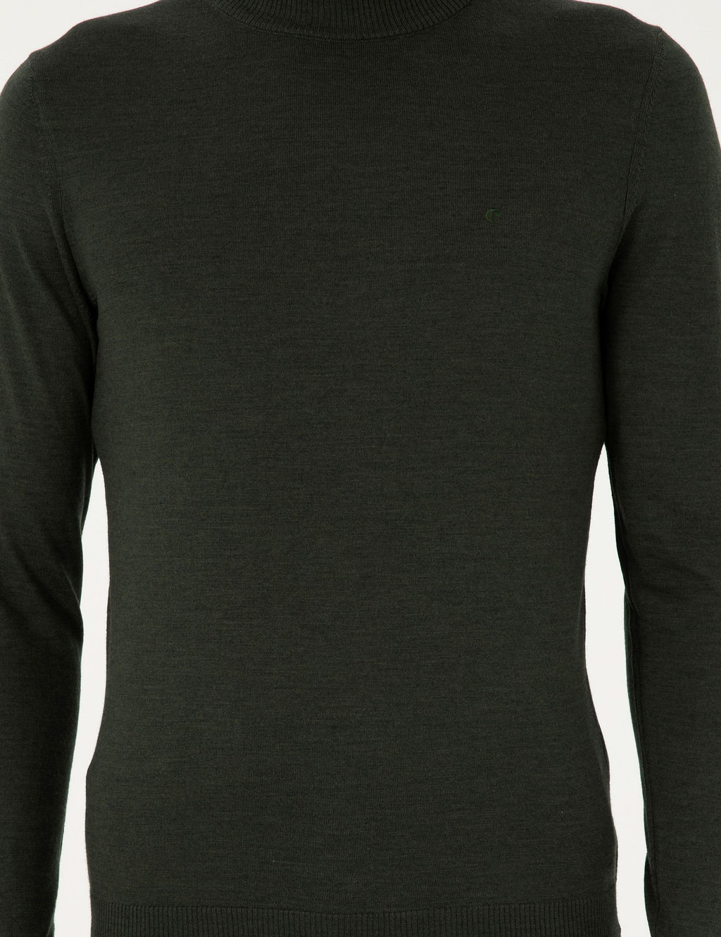 Haki Slim Fit Y_n Kar___ml_ _eyrek Bal_k__ Yaka Basic Triko Kazak