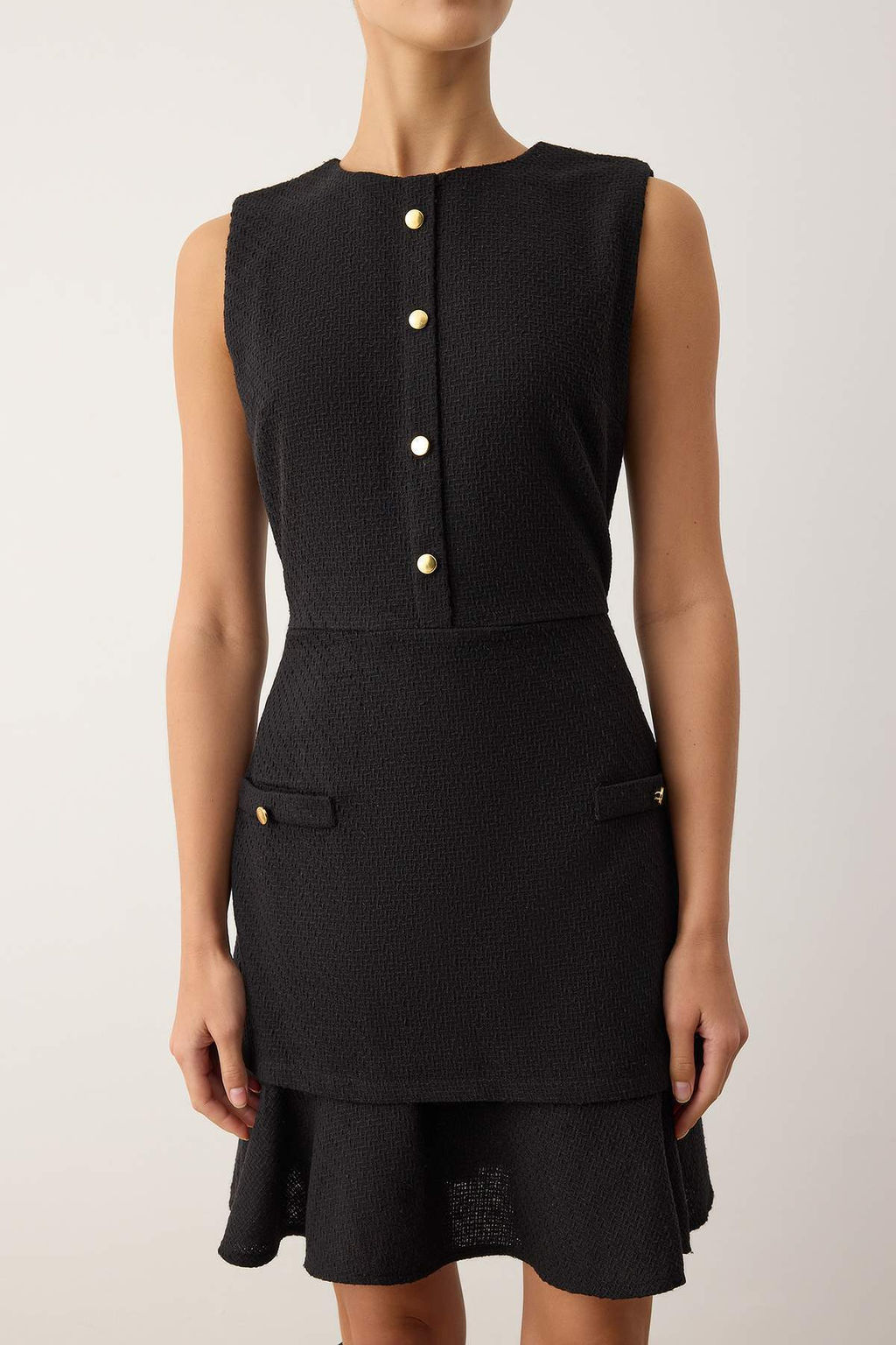 Siyah Dugmeli K?sa / Mini Tuvit Dokuma Elbise TWOAW26EL00068 - Trendyolmilla фото 3