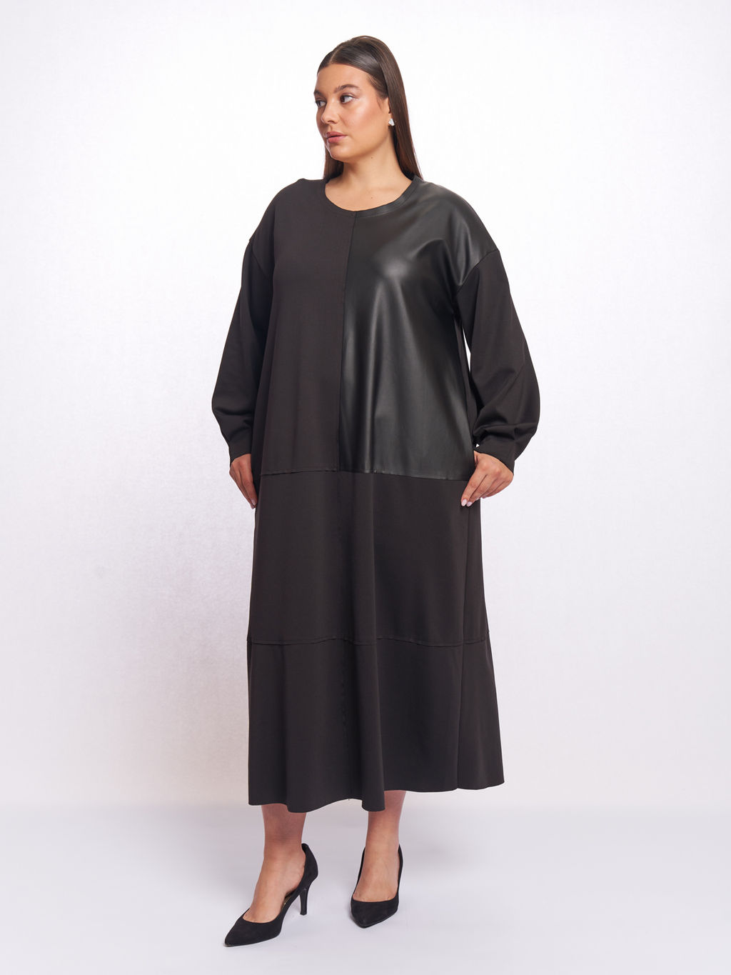 Платье с кожаной вставкой PP56606BLK01