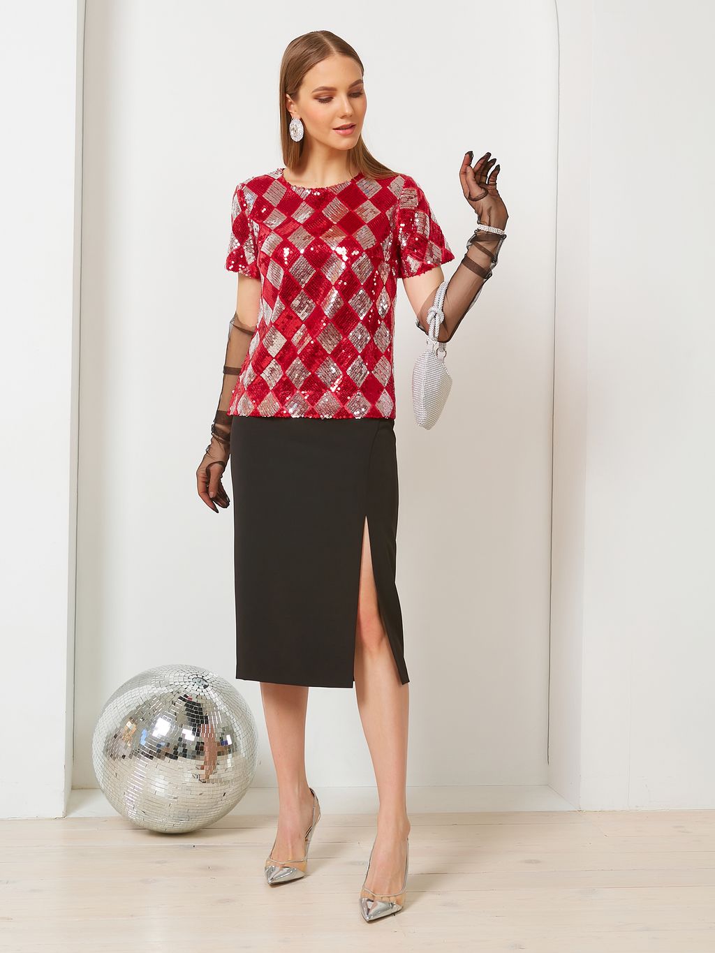 Комбинированная блуза с пайетками - Stilla фото 2