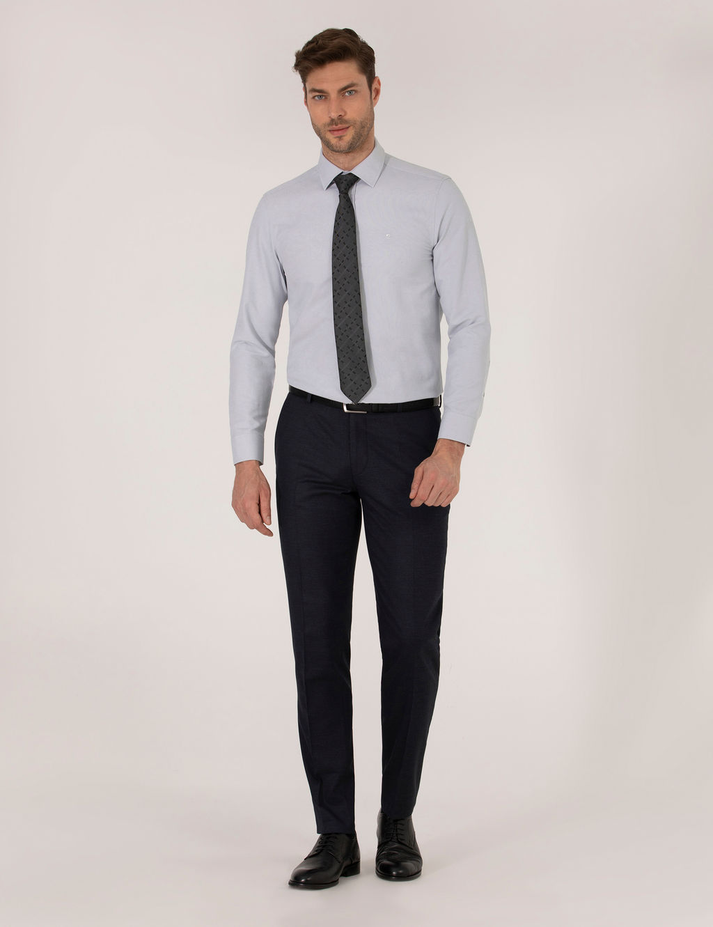 Gri Slim Fit Oxford G_mlek