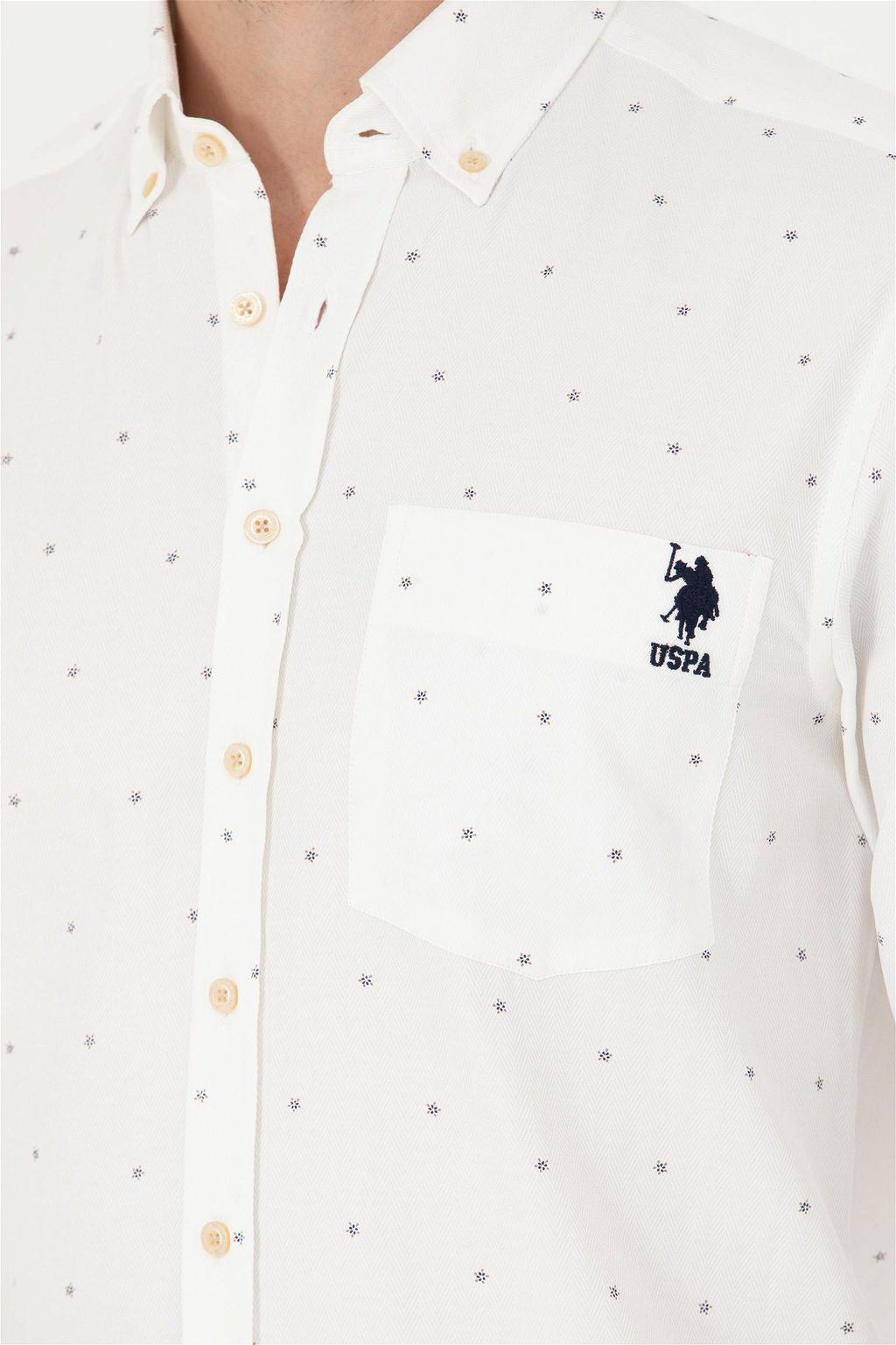 Мужская рубашка с длинным рукавом цвета экрю - U.s. polo assn фото 7