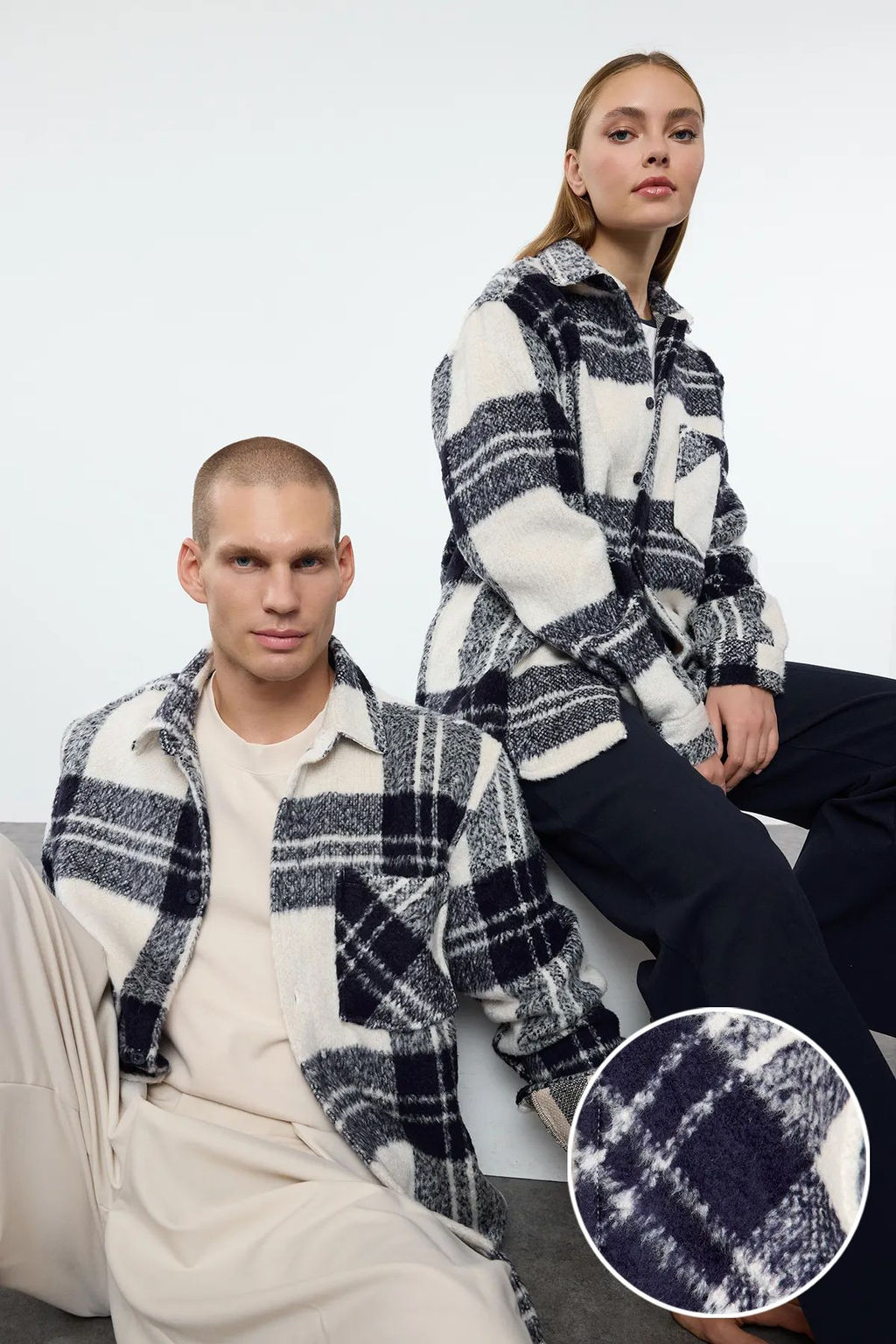 TRENDYOL MAN Ekru Unisex Oversize Fit K?sl?k Kareli Oduncu Gomlek Ceket TMNAW25GO00024 - Trendyolmilla фото 17