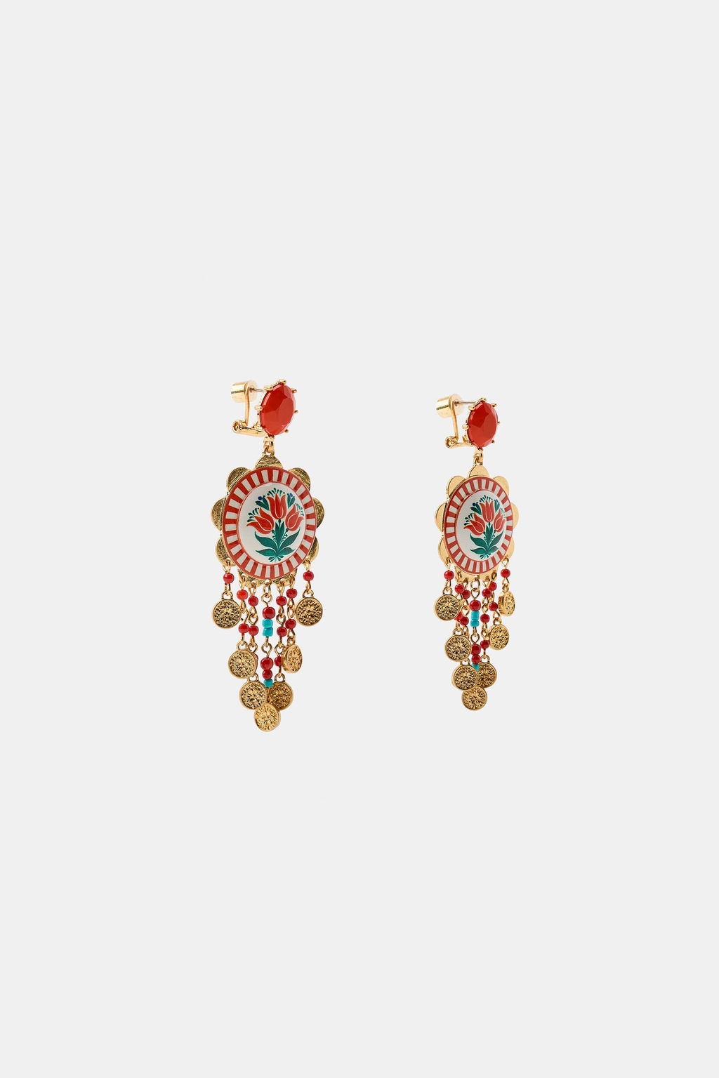 PENDIENTES PIEDRA DIBUJO FLORES / Dorado - Zara фото 3