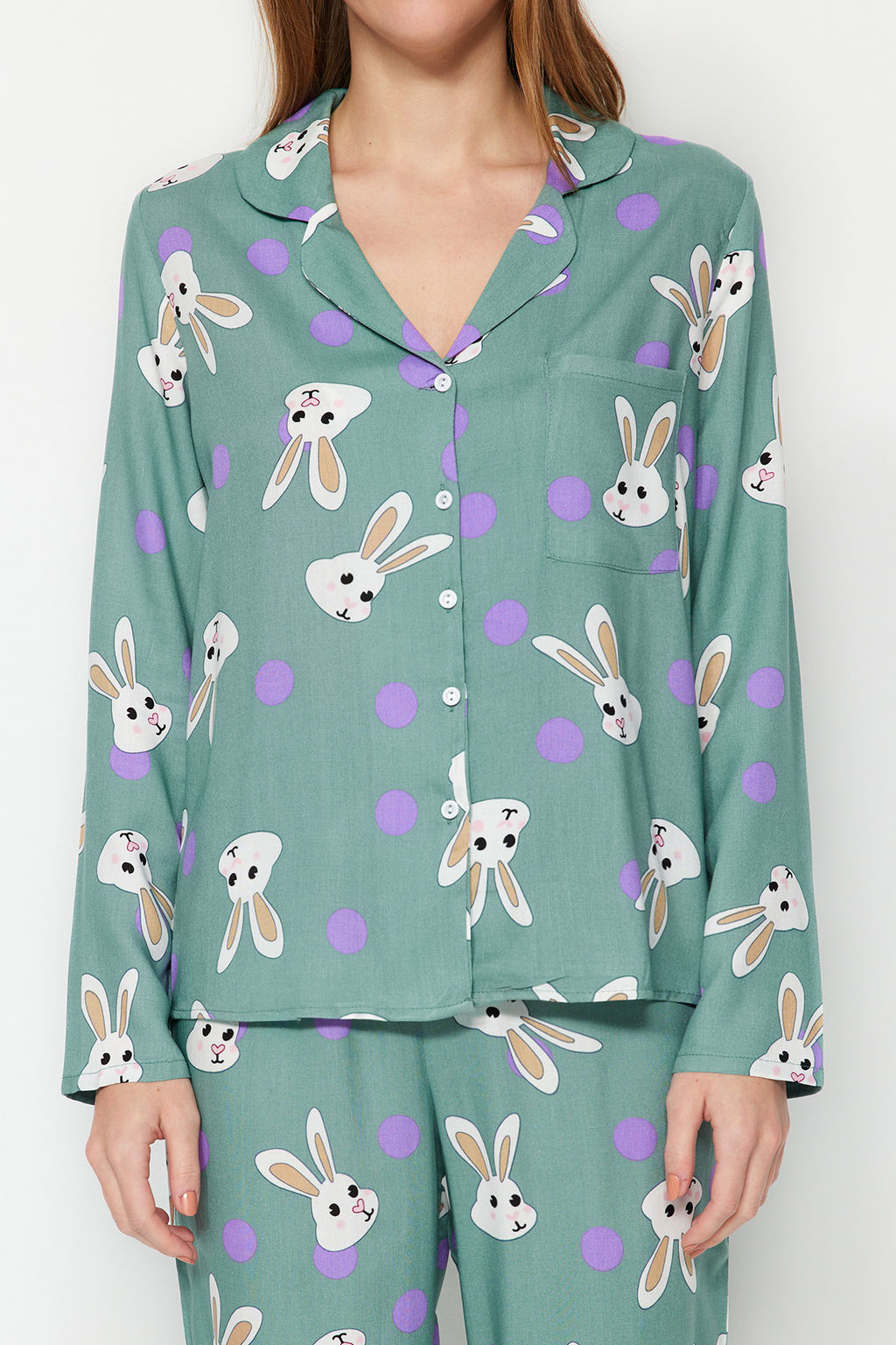 Trendyolmilla Cok Renkli Tavsan Desenli Viskon Dokuma Pijama Tak?m? THMAW21PT0048 фото 5