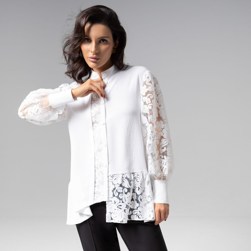 Рубашка комбинированная с кружевом, Кружевной повод