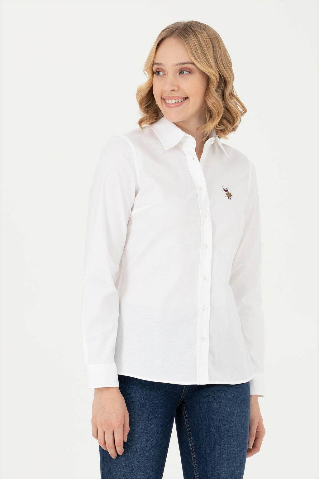 Женская белая базовая рубашка с длинным рукавом - U.s. polo assn фото 8