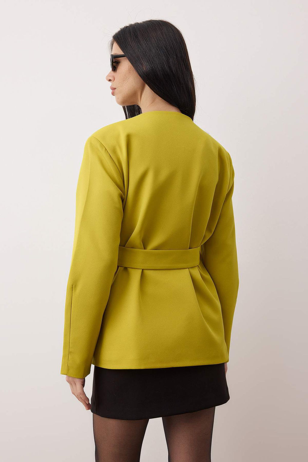 Trendyolmilla Siyah Kruvaze Baglama Detayl? Dokuma Blazer Ceket TWOSS25BC00031  фото 8