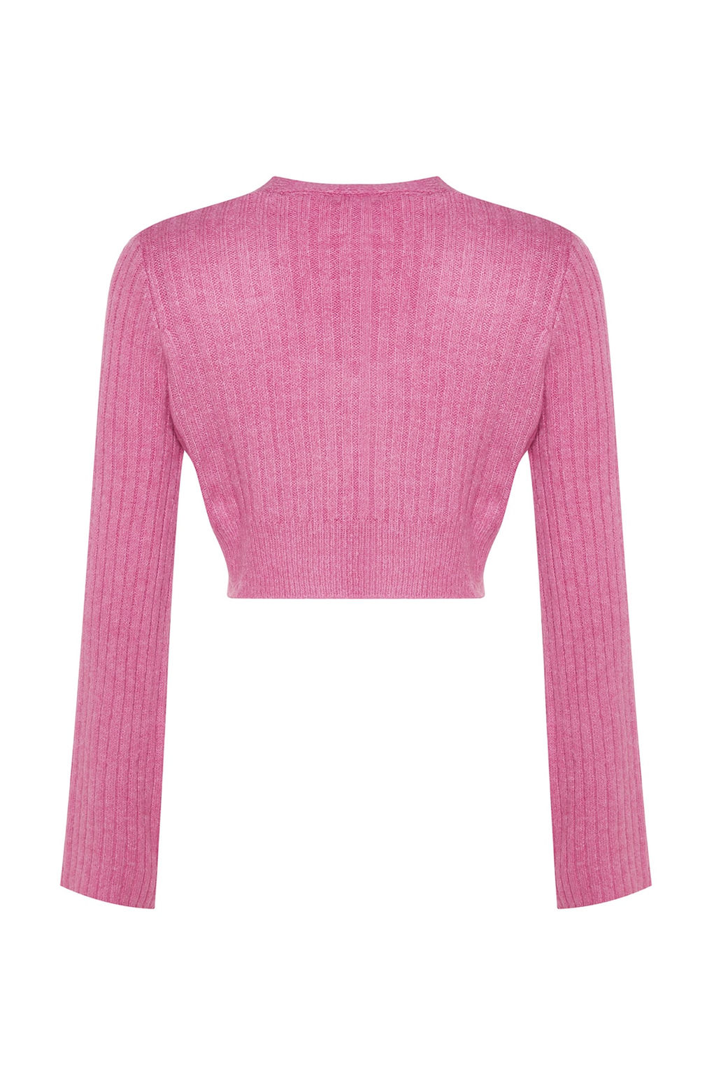 Pembe Crop Yumusak Dokulu Kruvaze Triko Kazak TWOAW24KZ00381