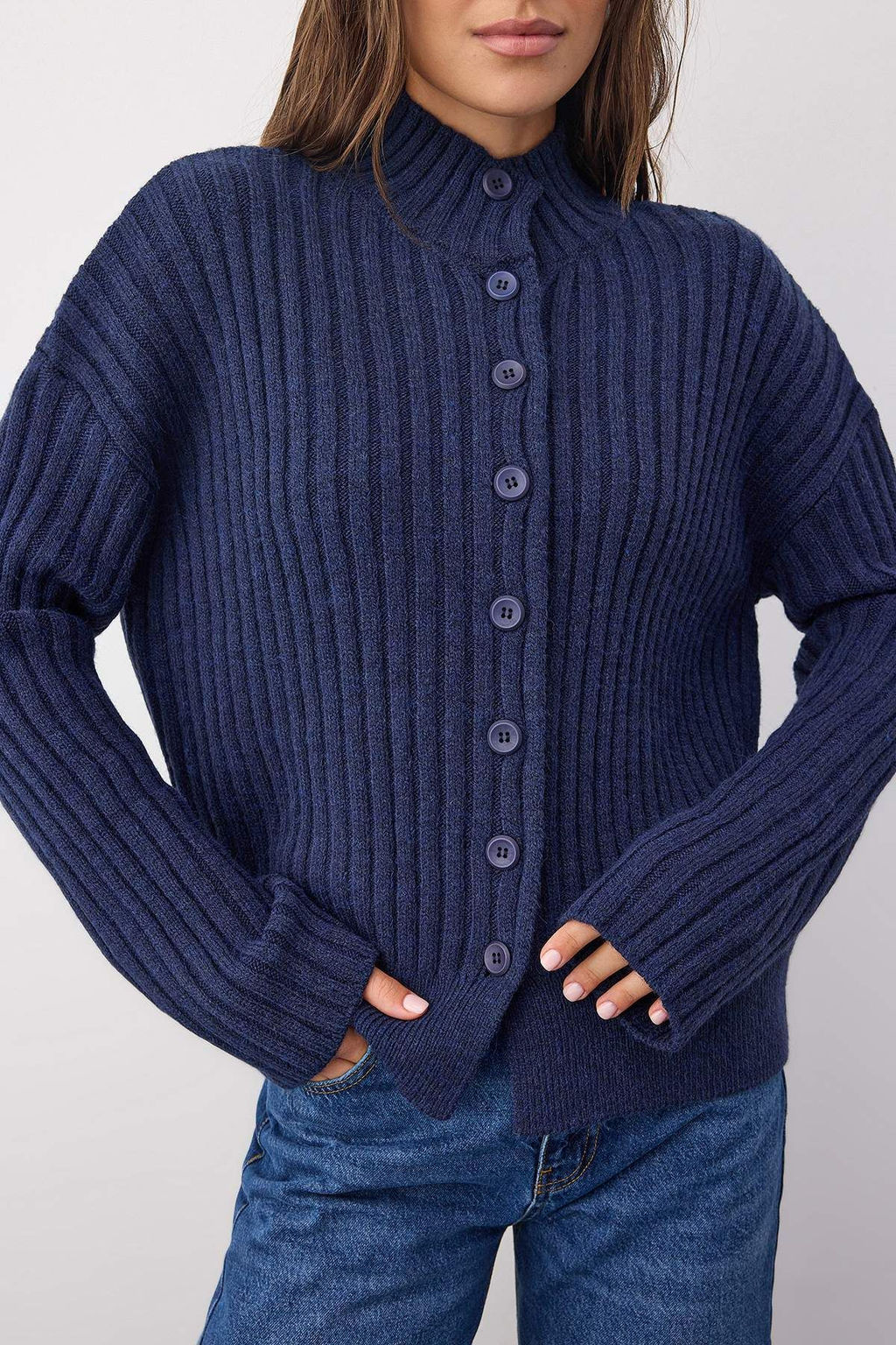Wardrobe Essentials Lacivert Genis Kal?p Fitilli Yumusak Dokulu Triko H?rka | TWOAW26HI00091