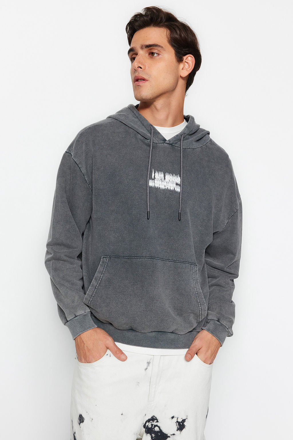 TRENDYOL MAN Haki %100 Pamuk Oversize/Genis Kesim Kapusonlu Soluk Efektli Sweatshirt TMNAW24SW00141 - Trendyolmilla фото 7