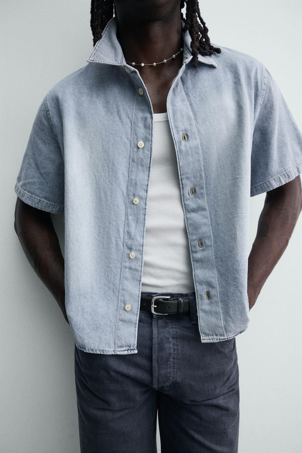CAMISA BOXY FIT DENIM LIGERO / Azul claro - Zara фото 5