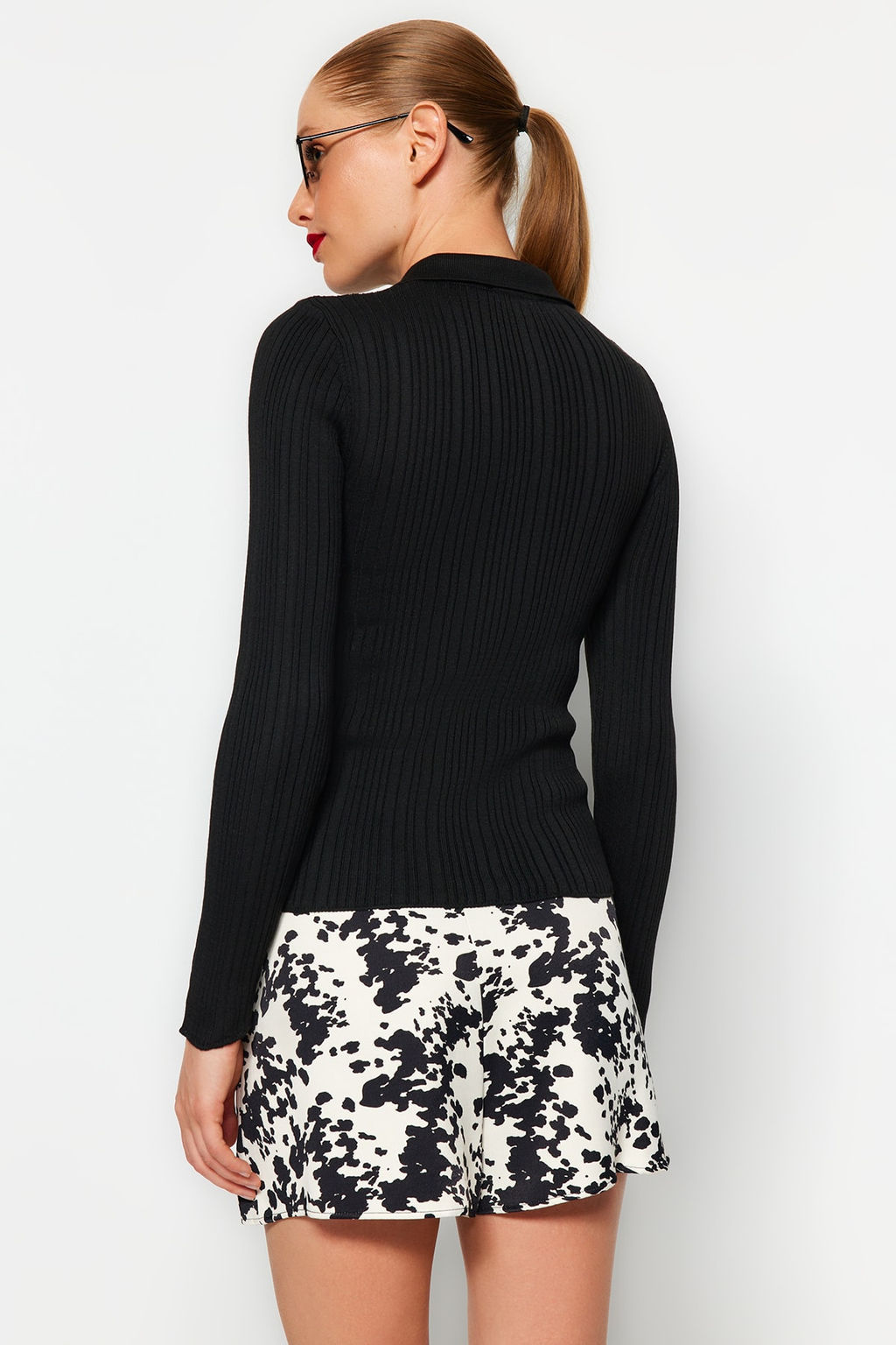 Ekru Merserize Gorunumlu Polo Yaka Fitilli Triko Kazak TWOAW21KZ0773 - Trendyolmilla фото 16