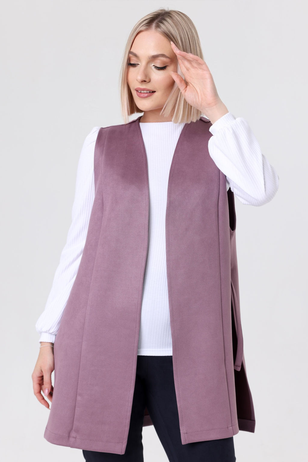 Жилет эко-замша 4241/02/Пыльно-голубой - Rise фото 13