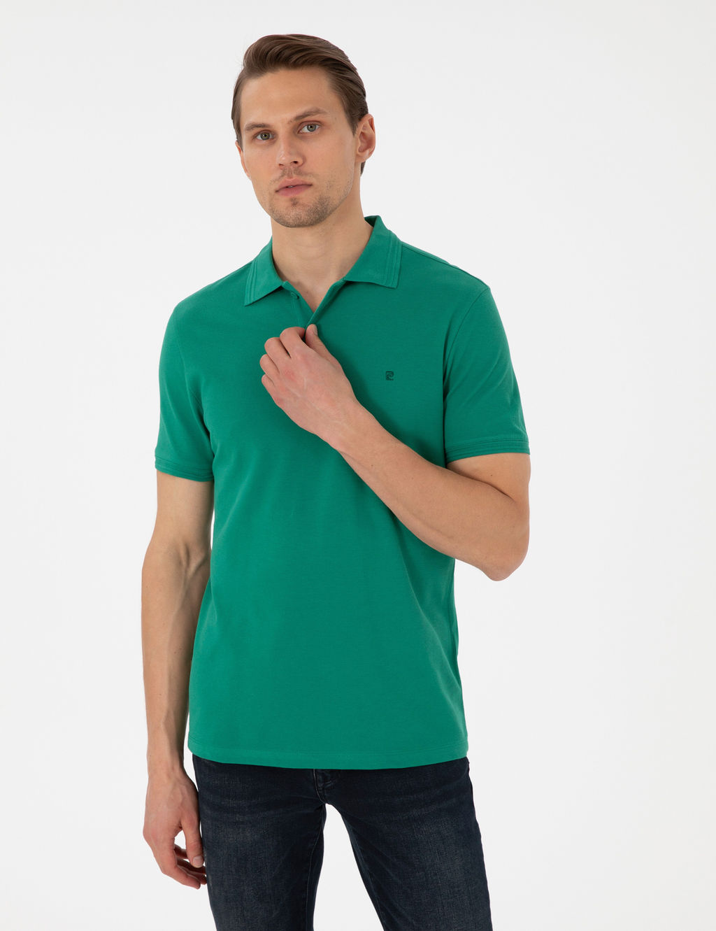 Ye_il Slim Fit %100 Pamuk Polo Yaka Basic Ti__rt