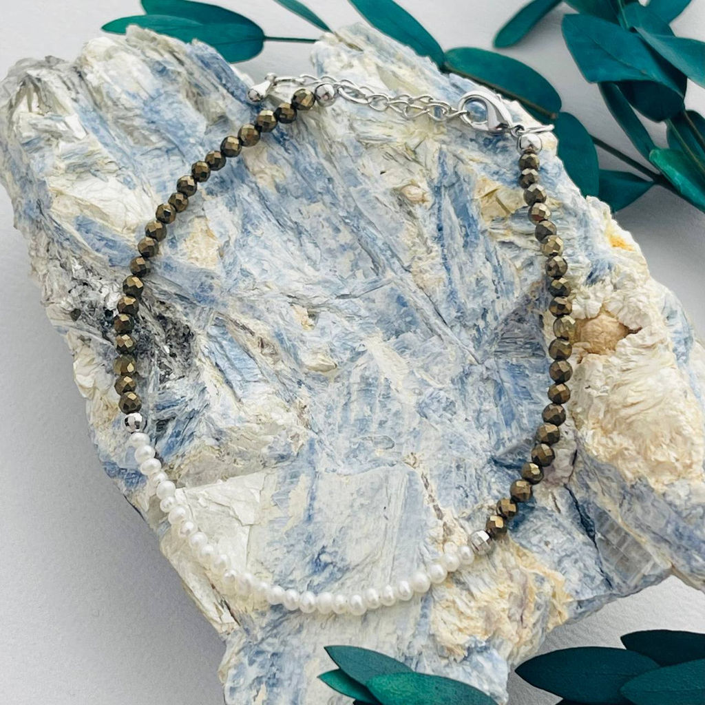 Браслет из Пирита и Жемчуга 18 см +