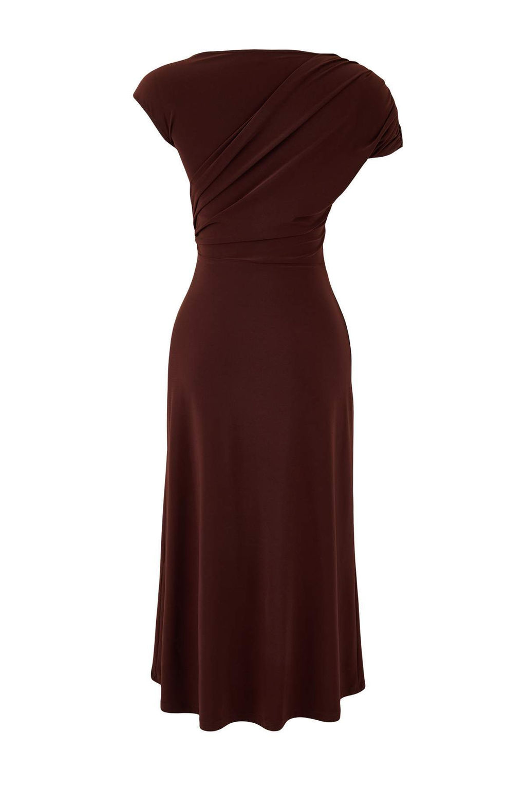 Kahverengi A-Kesim/Can Form Dusuk Kol K?sa Kollu Buzgulu Midi Esnek Orme Elbise TWOSS26EL00045 - Trendyolmilla фото 2