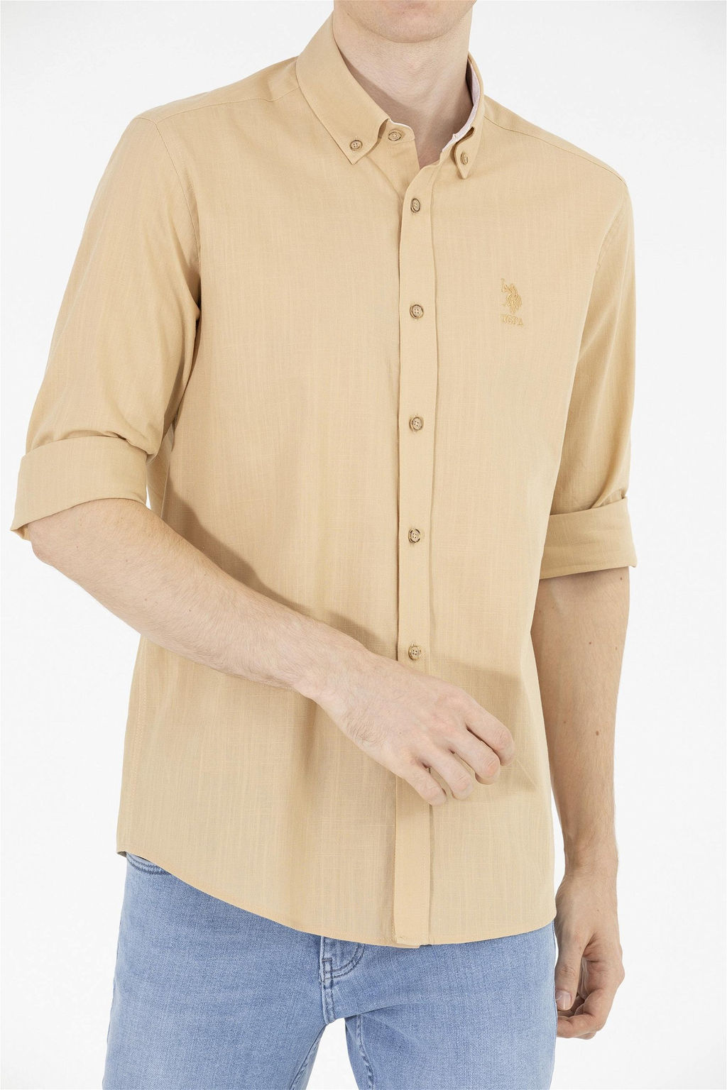 U. S. Polo Assn Мужская рубашка светло-коричневого цвета с длинным рукавом - U.s. polo assn фото 13