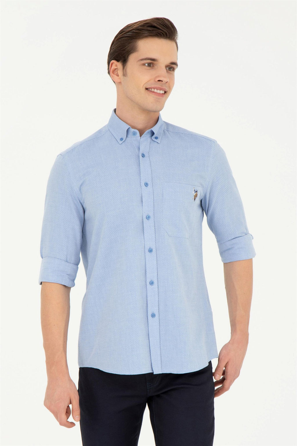 Мужская темно-синяя рубашка с длинным рукавом - U.s. polo assn фото 3