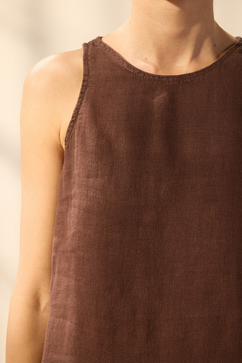 Trendyolmilla Kahverengi %100 Keten Basic Mini Elbise TWOSS25EL00610  фото 3