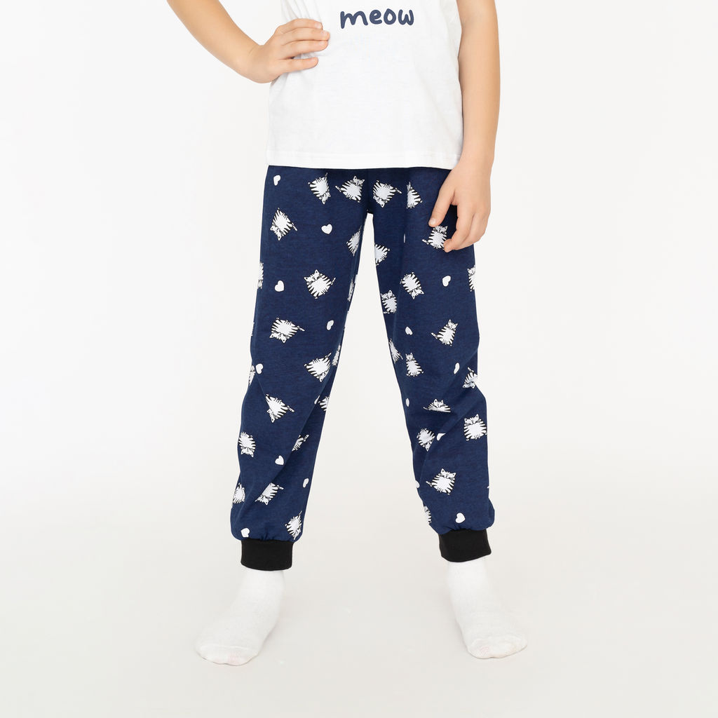 Пижама детская белаясиняя принт кот