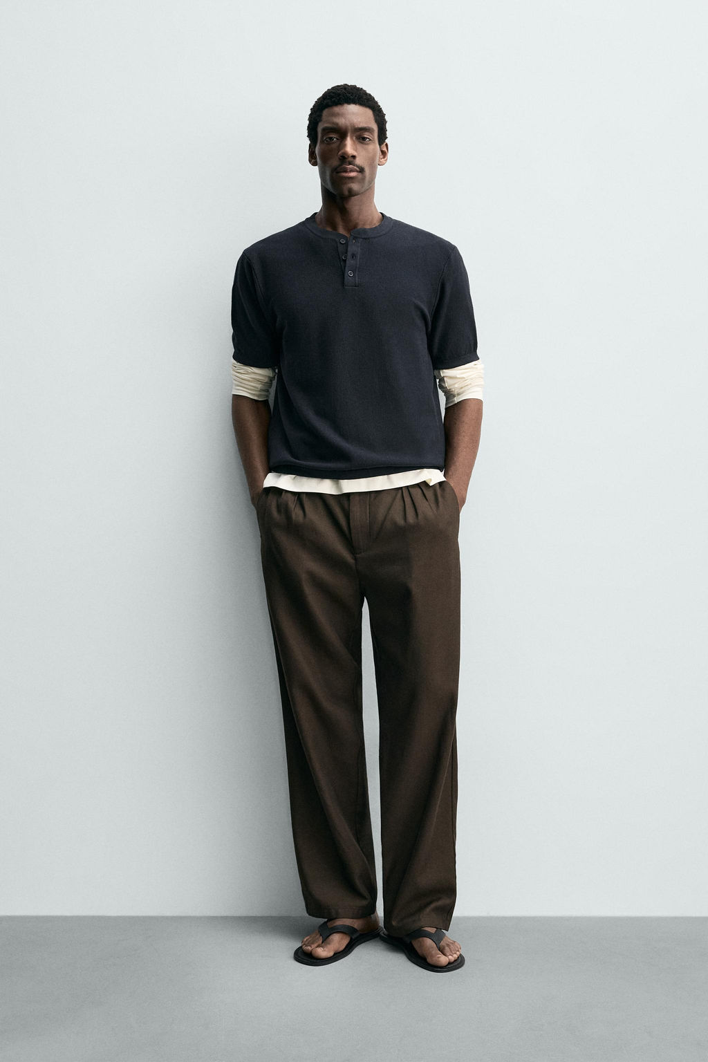 CAMISETA PUNTO CUELLO PANADERO / Marino oscuro