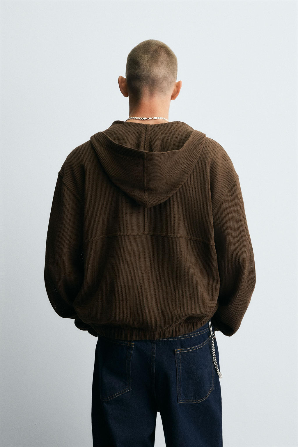 HOODED KNIT TEXTURED OVERSHIRT