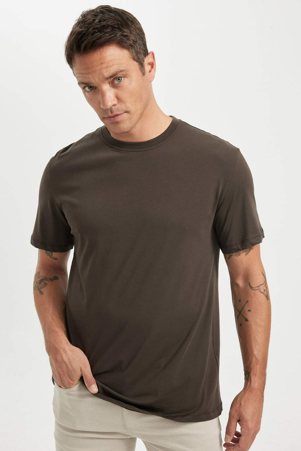 New Regular Fit Bisiklet Yaka Basic Duz %100 Pamuk K?sa Kollu Tisort - Defacto фото 5