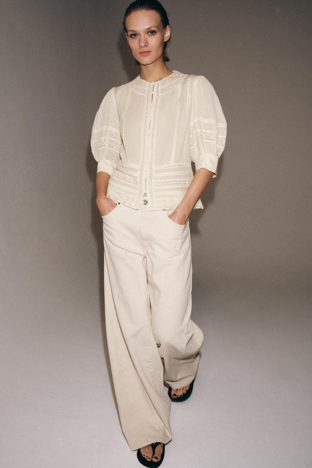 BLUSA ROM?NTICA ENCAJE ZW COLLECTION / Crudo - Zara фото 4