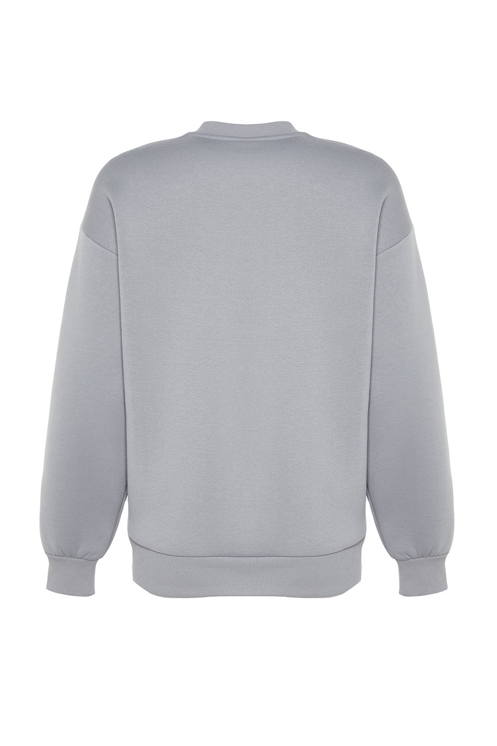 Gri Kal?n Ici Polarl? Regular/Normal Kal?p Bisiklet Yaka Basic Orme Sweatshirt TWOAW24SW00101