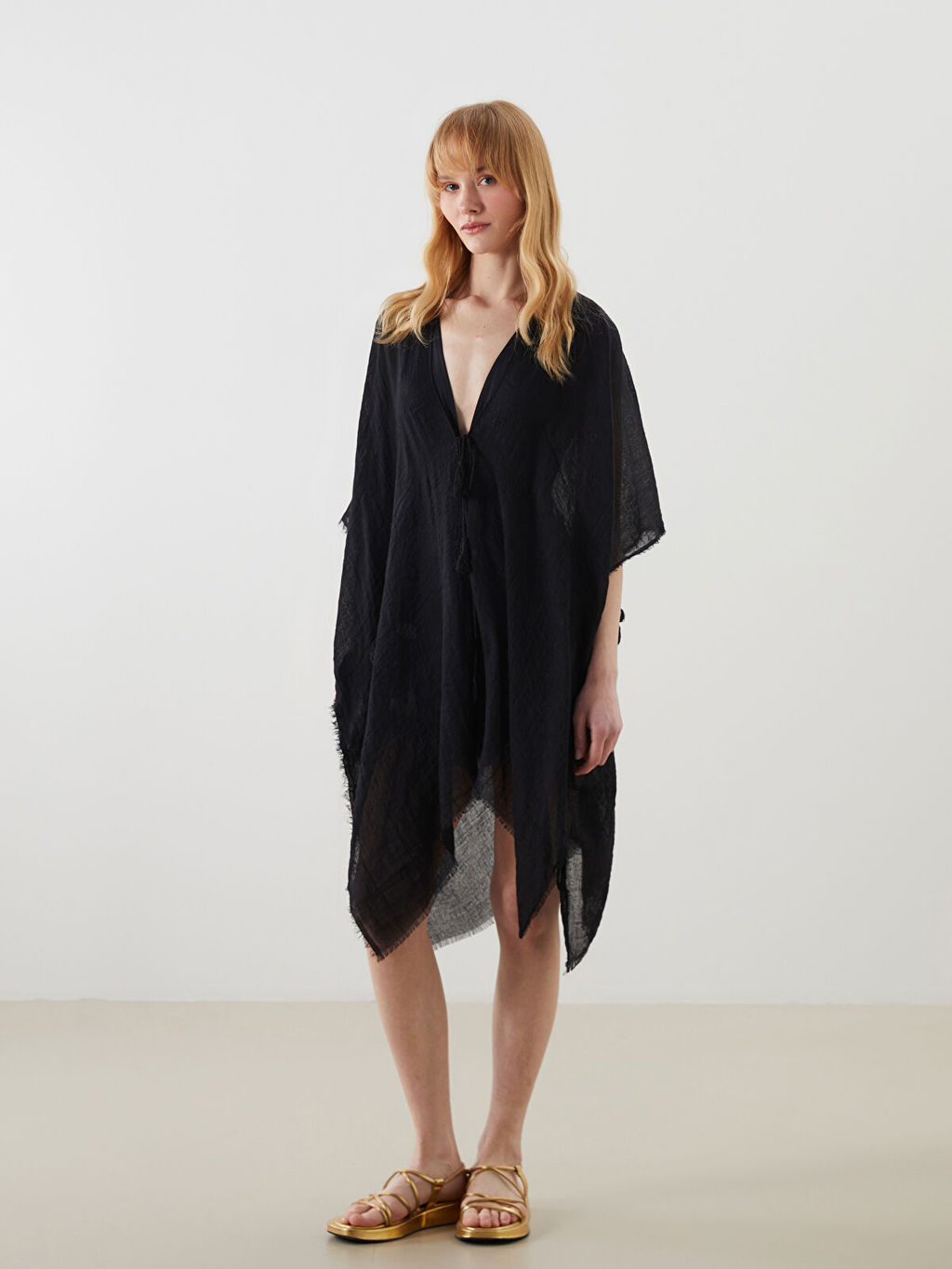 LC Waikiki Siyah _al Yaka Kad_n Kimono