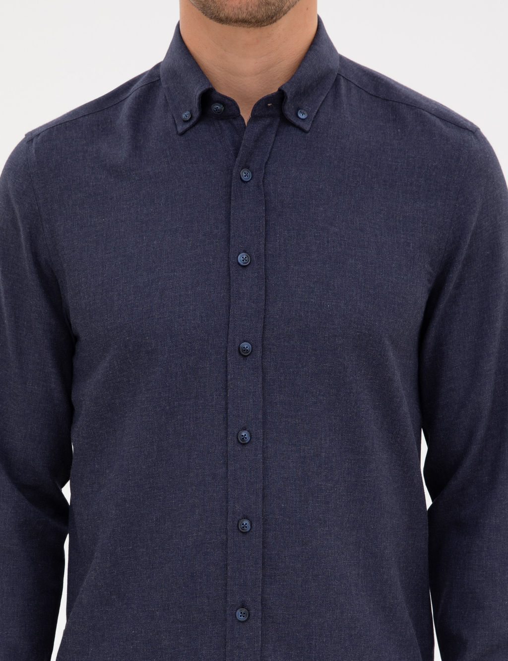 Lacivert Flanel Dokulu Slim Fit Uzun Kollu G_mlek
