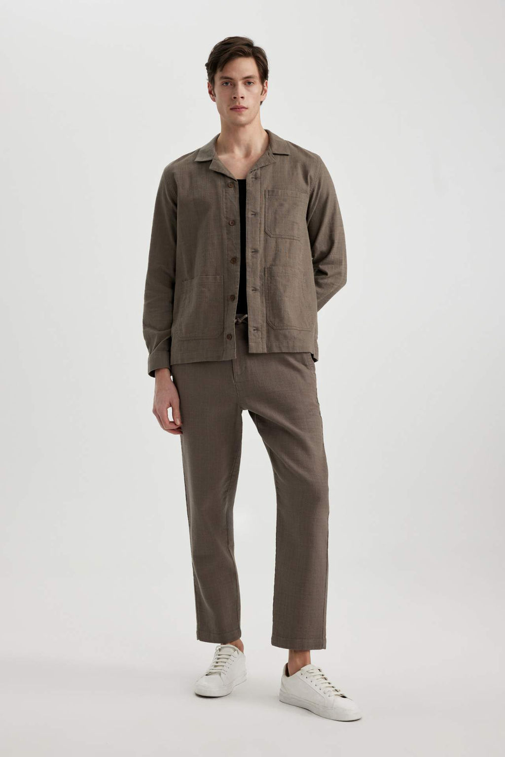 Yazl?k Jogger Pantolon Regular Fit Normal Kesim Keten Gorunumlu Duz Paca Pamuklu Cepli - Defacto фото 5