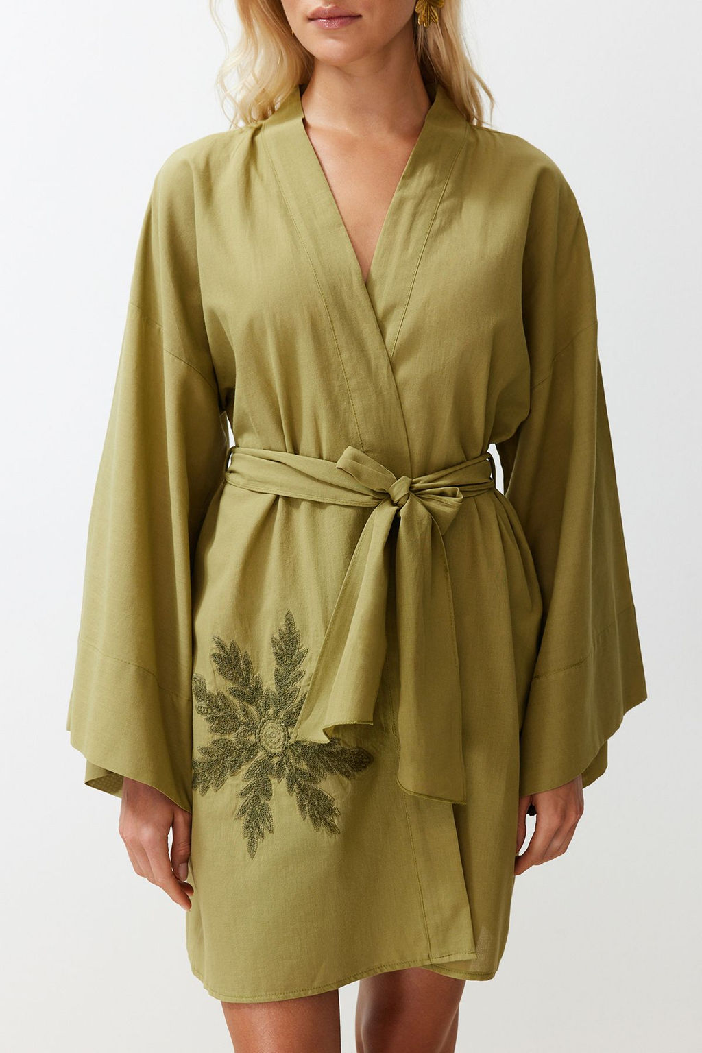 Yag Yesil Kusakl? Mini Dokuma Nak?sl? %100 Pamuklu Plaj Kimono&Kaftan TBESS24KM00008 - Trendyolmilla фото 6