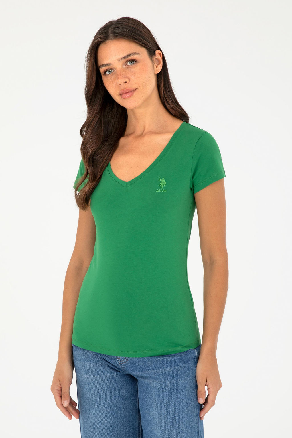 Женская зеленая базовая футболка Неожиданная скидка в корзине