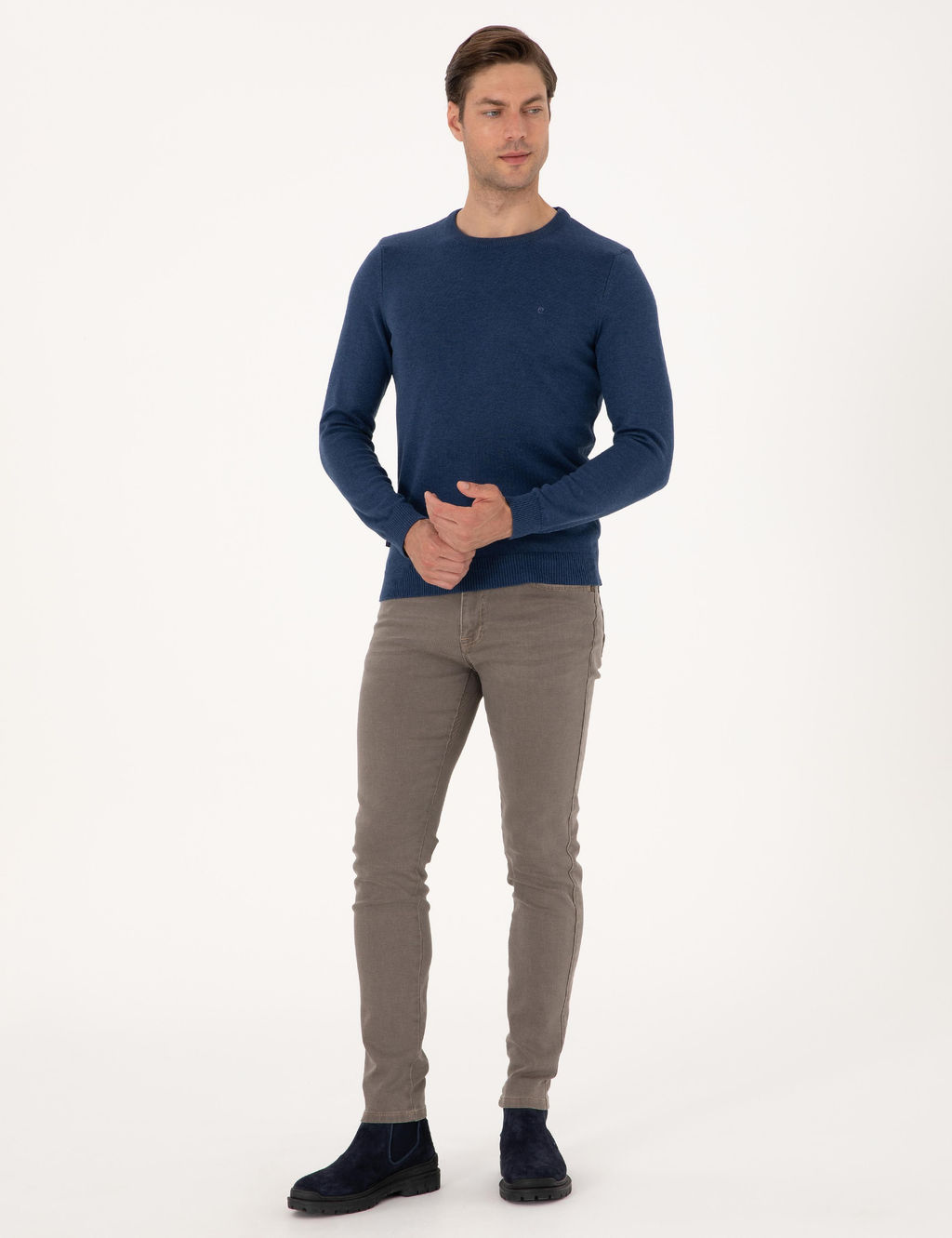 _ndigo Melanj Slim Fit Bisiklet Yaka Basic Triko Kazak - Pierre cardin фото 4