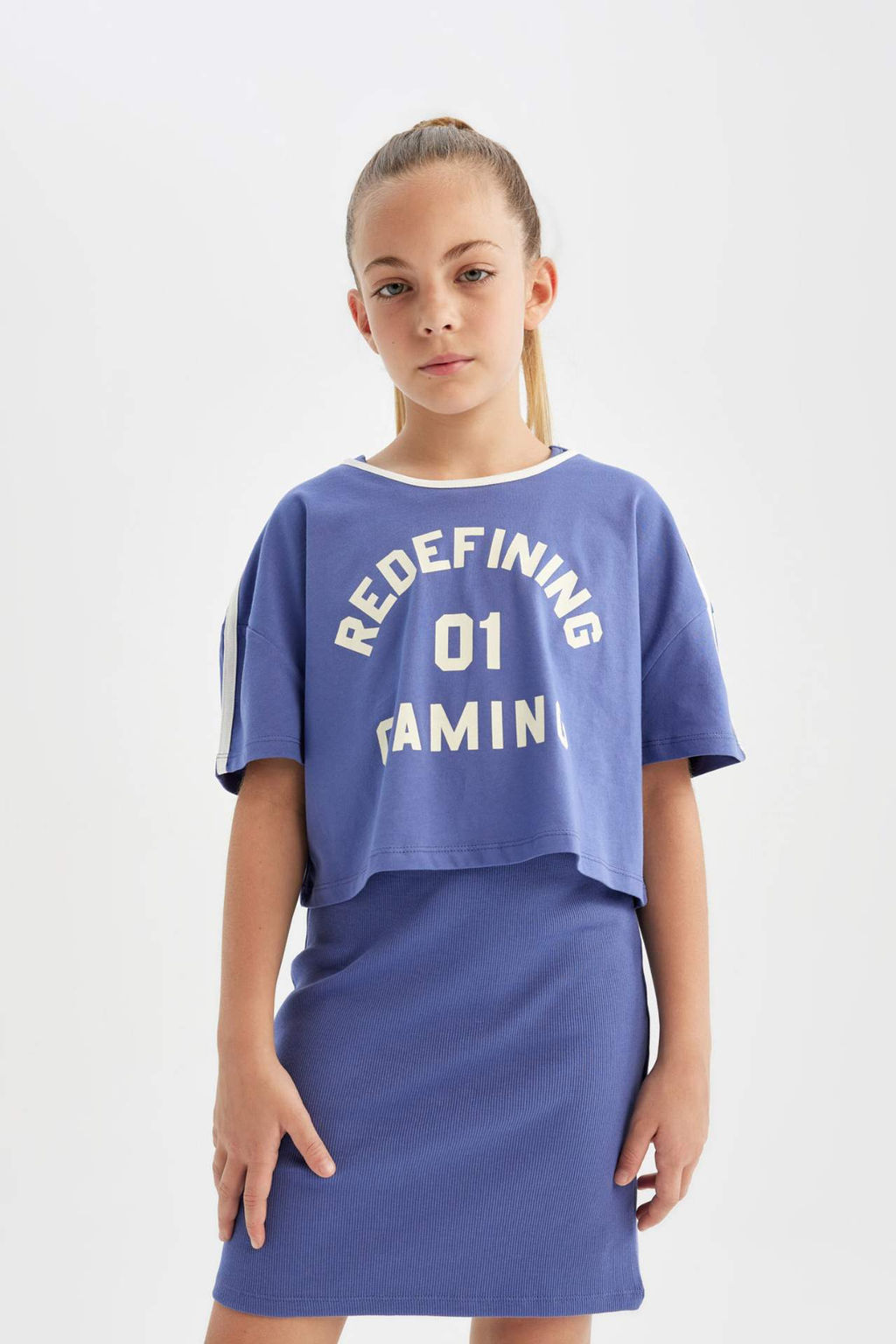 K?z Cocuk Fitilli Kaskorse Elbise Bask?l? Tisort 2li Tak?m - Defacto фото 2